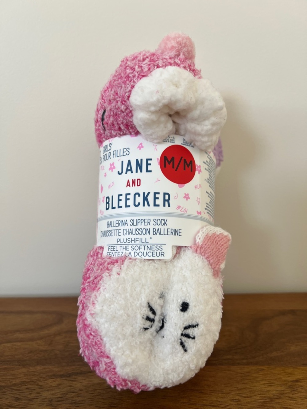Jane and Bleecker Plush Cat And Dog  Ballerina Slipper Socks - Size Medium